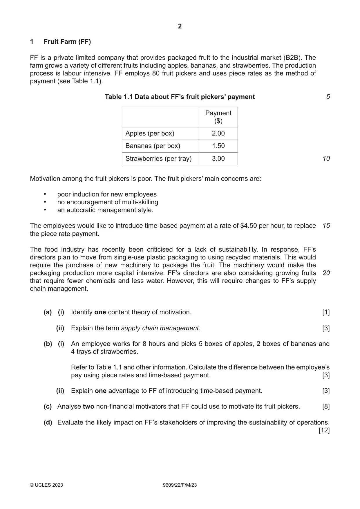 Cambridge A Level Business (for first examination in 2016) 9609 2023 Feb/March Paper 2 · Variant 2 question paper, page 2 of 4
