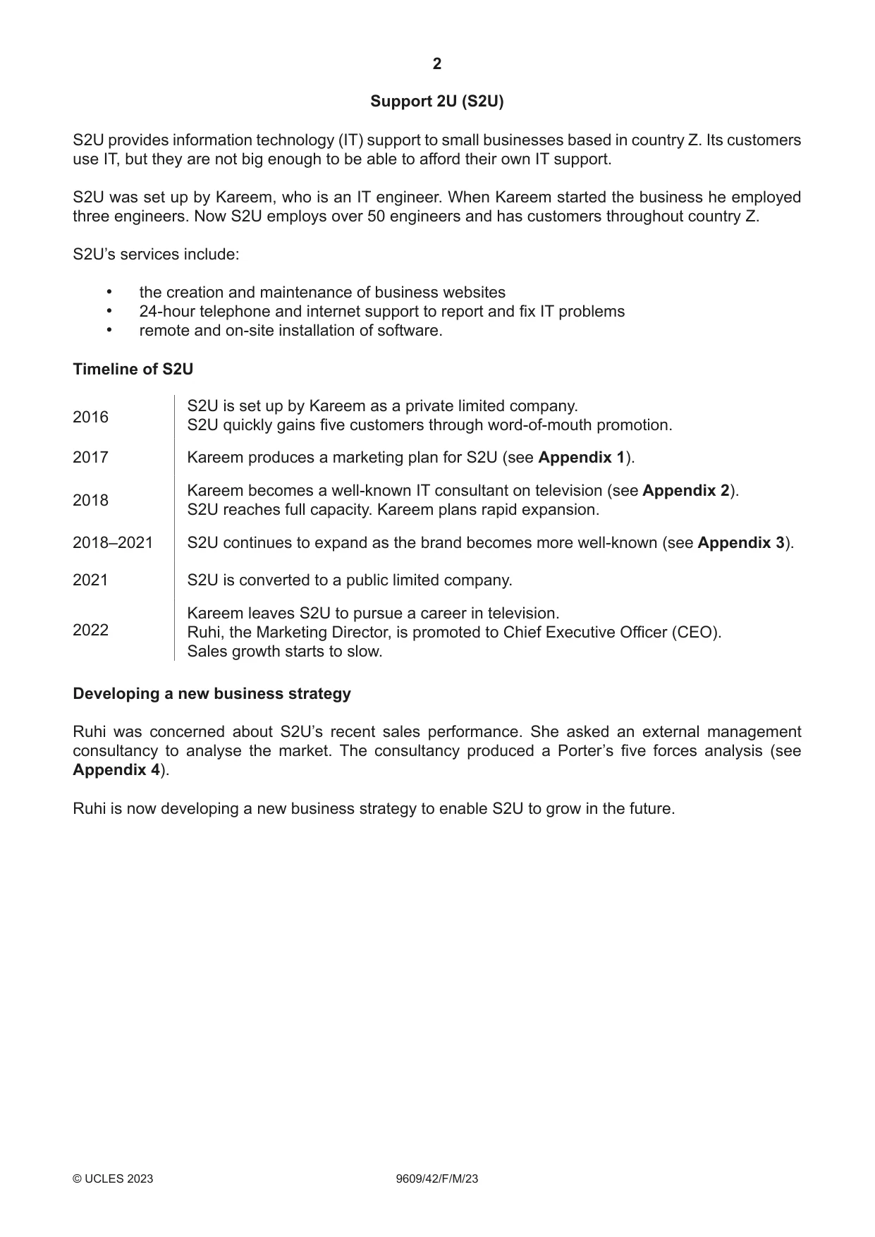 Cambridge A Level Business (for first examination in 2016) 9609 2023 Feb/March Paper 4 · Variant 2 question paper, page 2 of 4