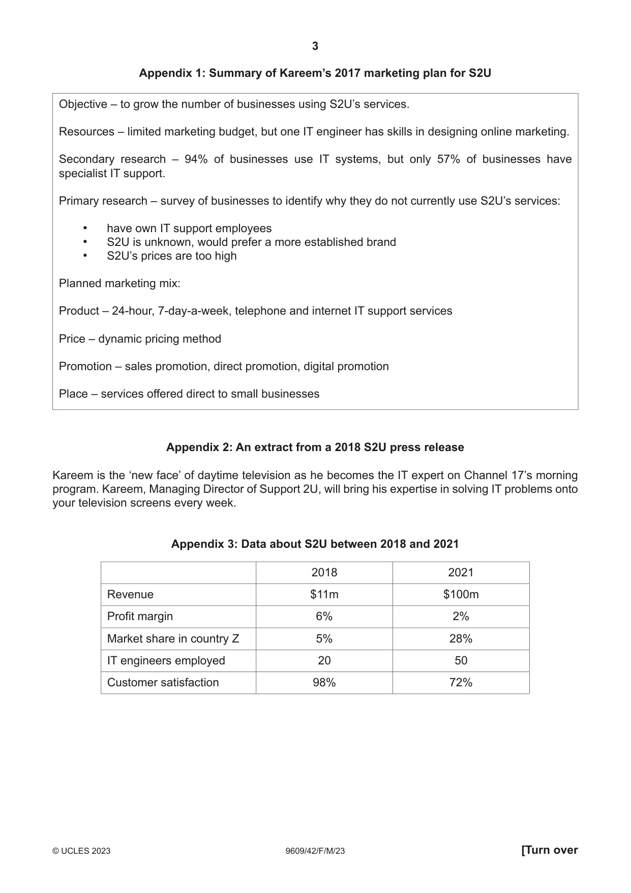 Cambridge A Level Business (for first examination in 2016) 9609 2023 Feb/March Paper 4 · Variant 2 question paper, page 3 of 4