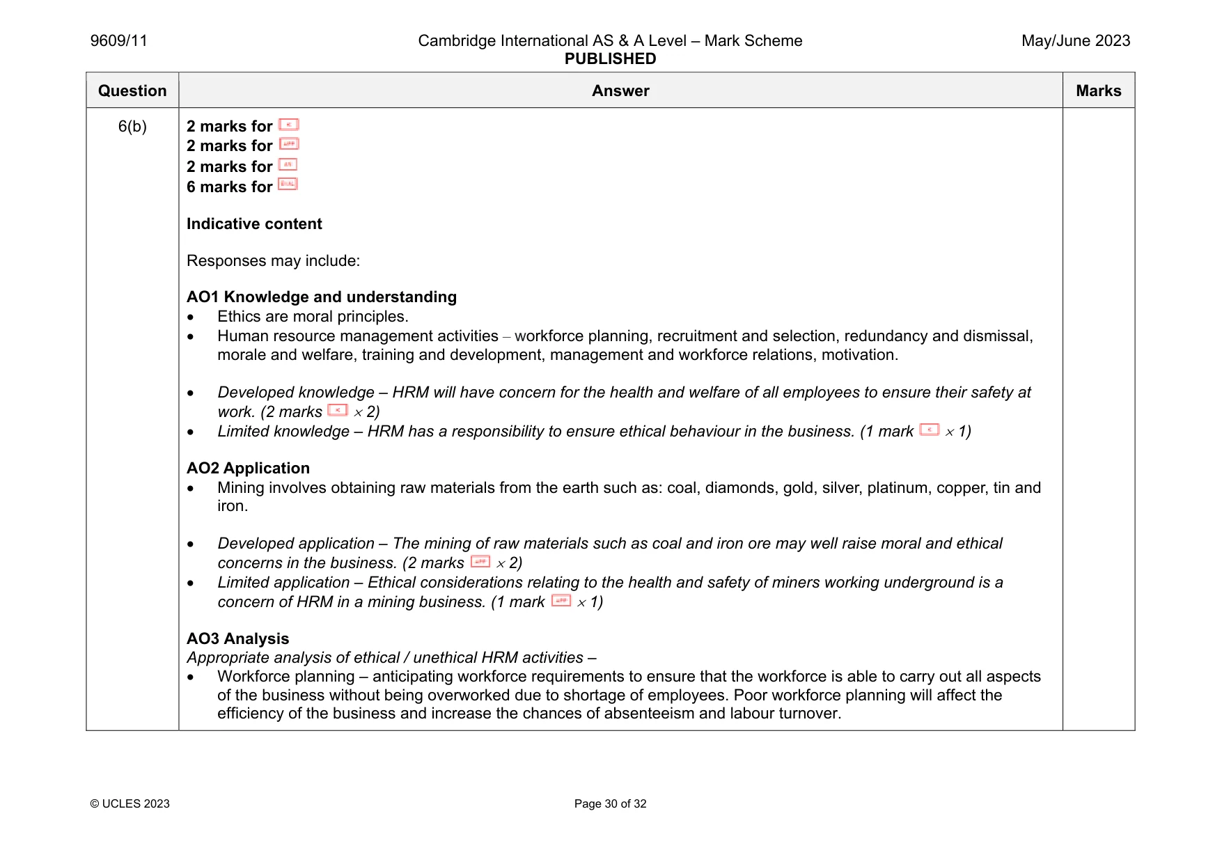 Mark scheme, page 30 of 32