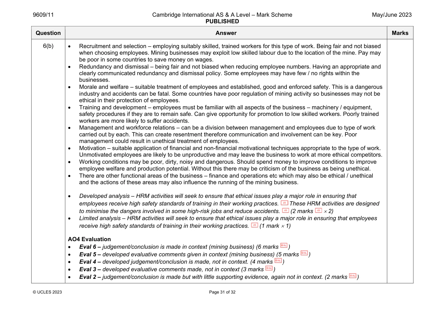 Mark scheme, page 31 of 32