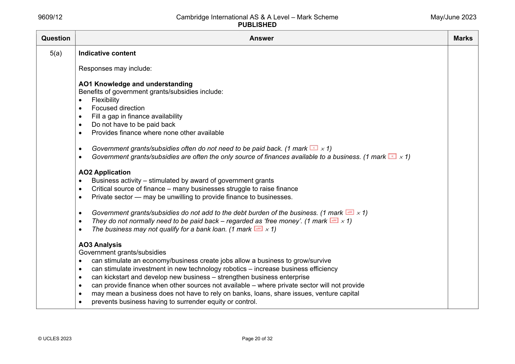 Mark scheme, page 20 of 32