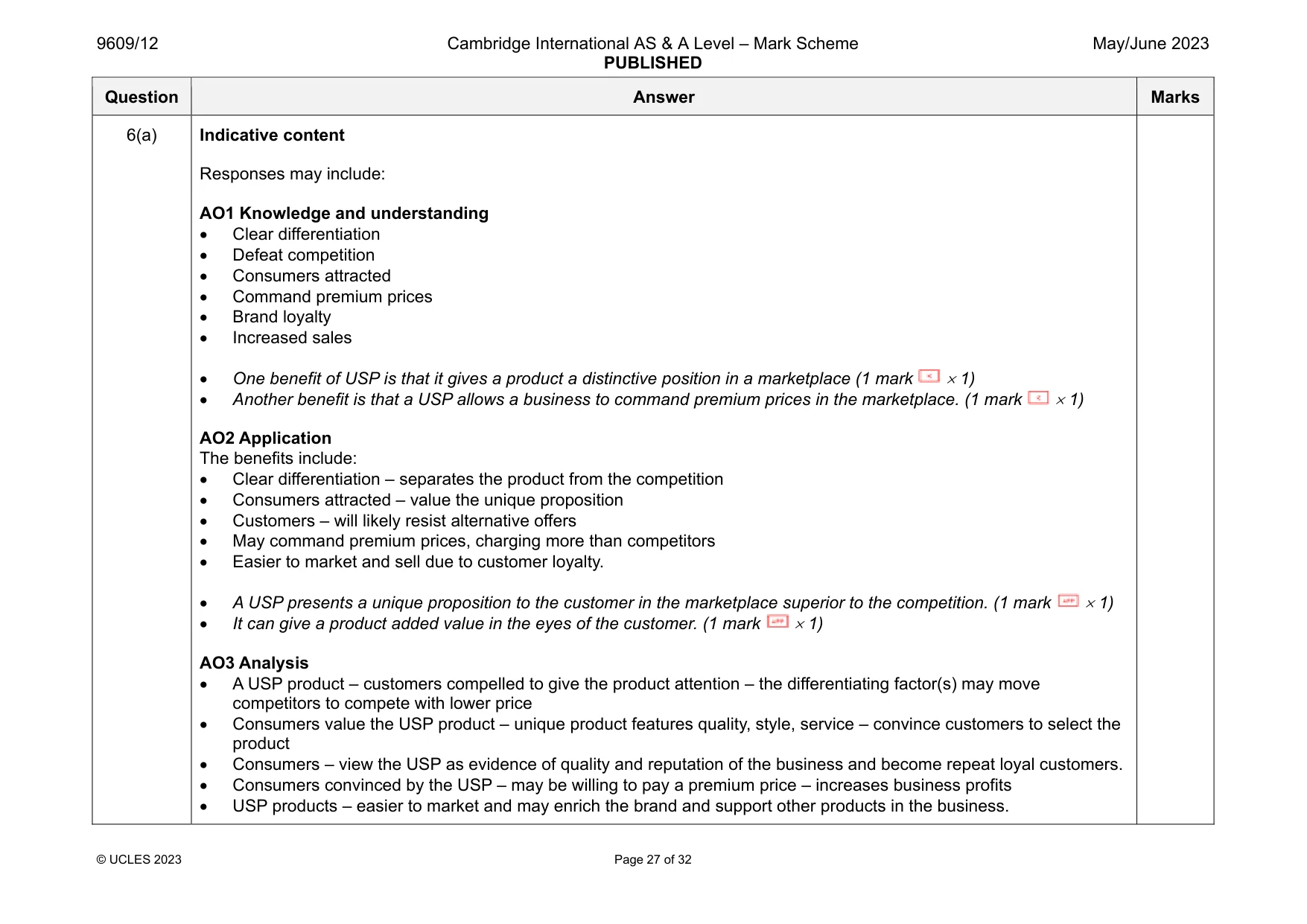 Mark scheme, page 27 of 32