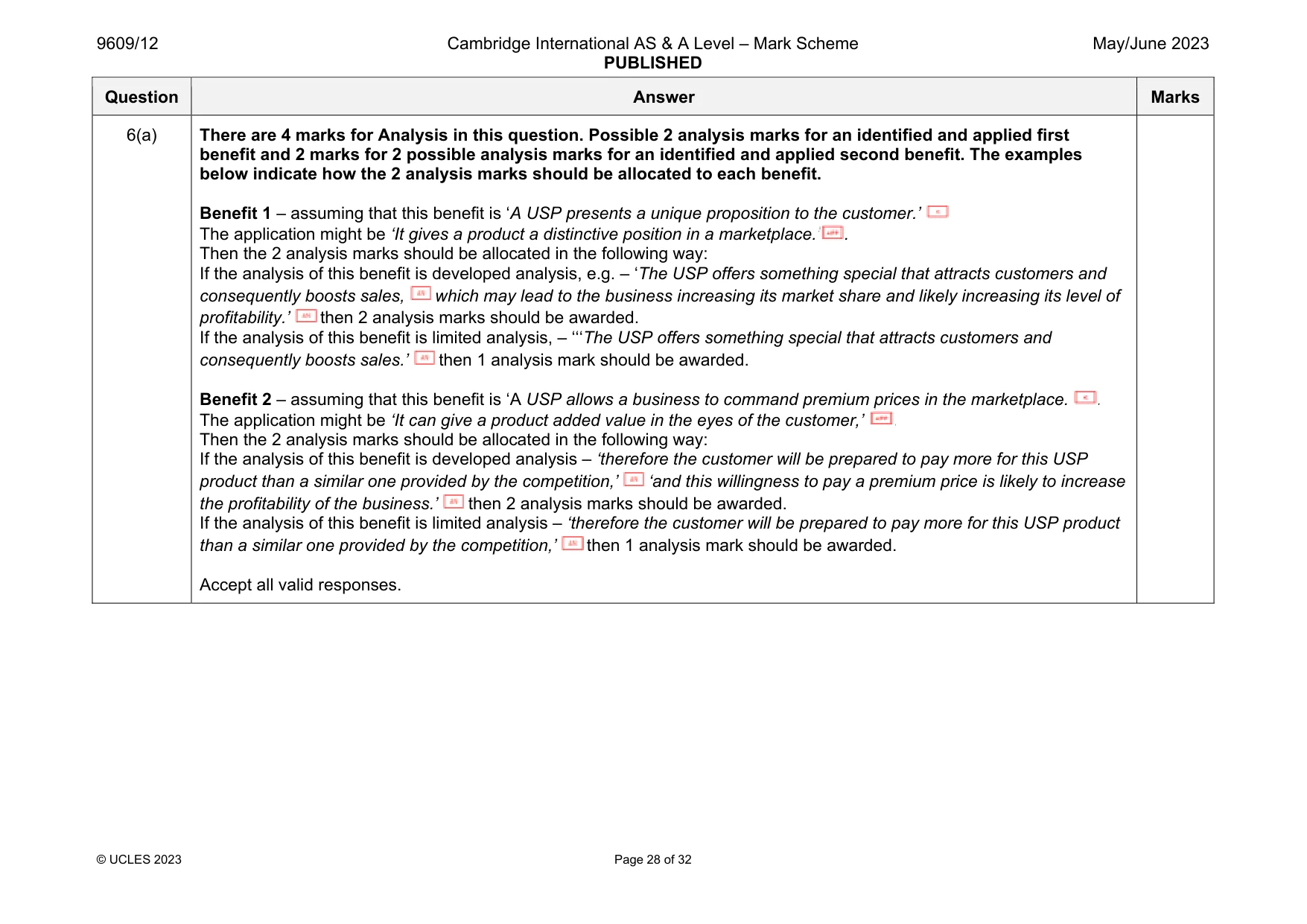 Mark scheme, page 28 of 32