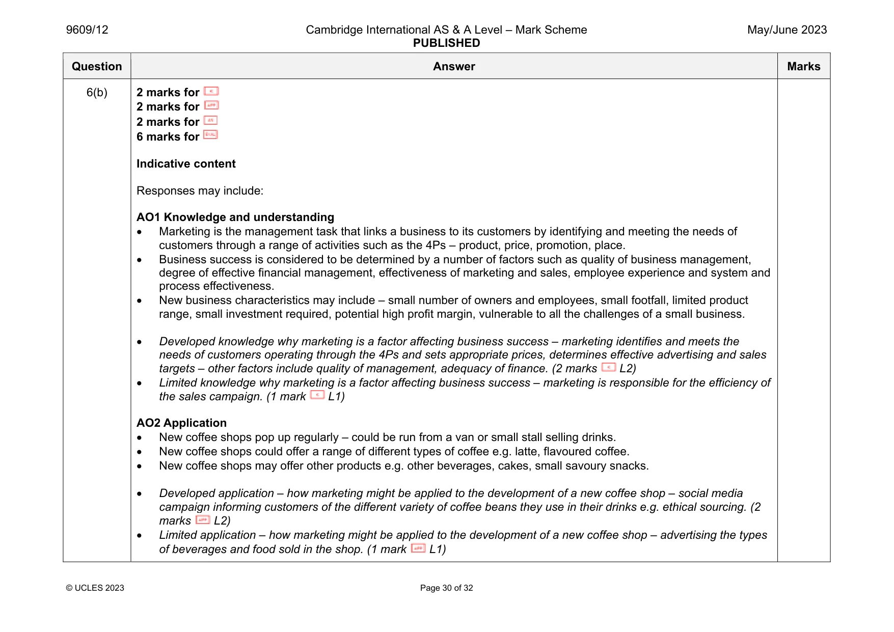 Mark scheme, page 30 of 32