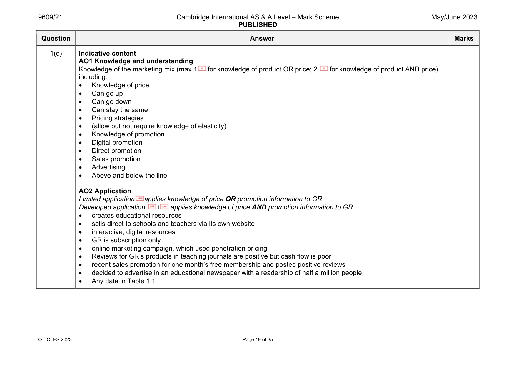 Mark scheme, page 19 of 35