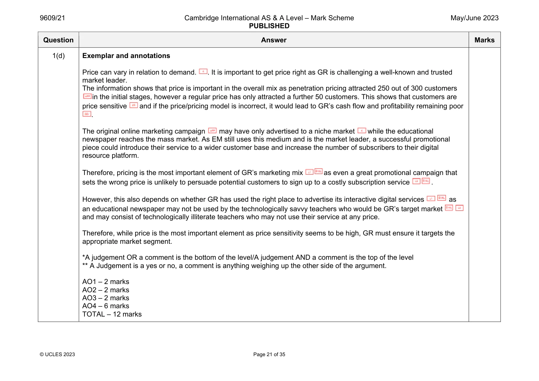 Mark scheme, page 21 of 35