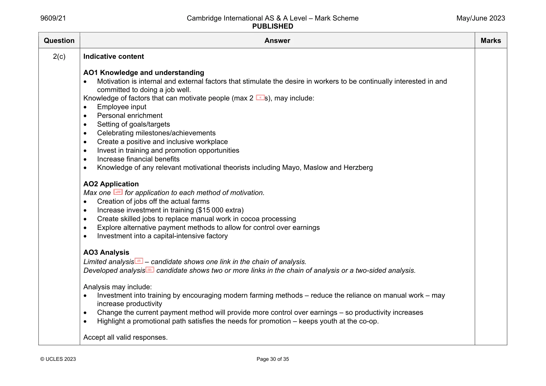 Mark scheme, page 30 of 35