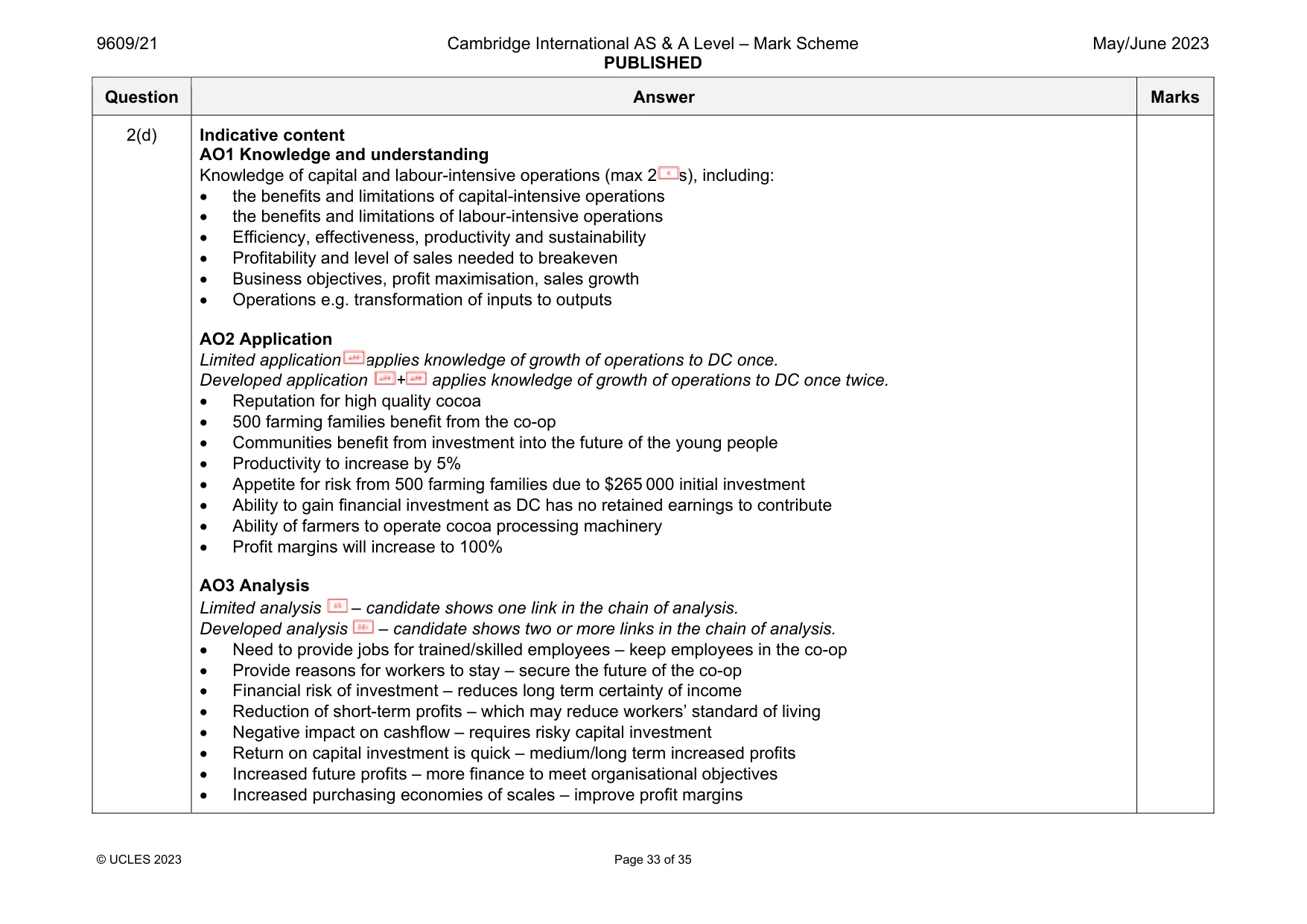 Mark scheme, page 33 of 35