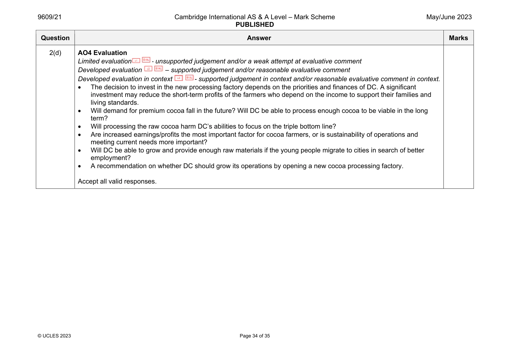 Mark scheme, page 34 of 35