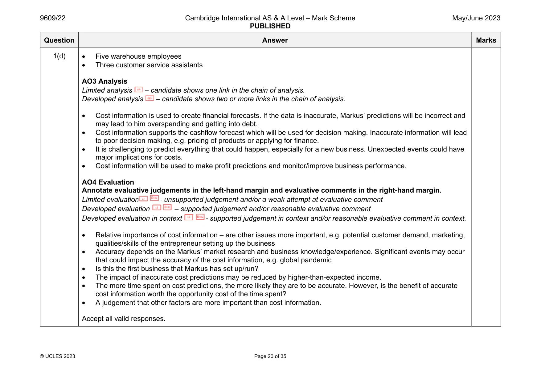 Mark scheme, page 20 of 35