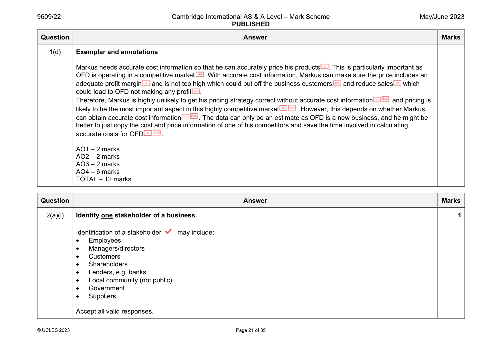 Mark scheme, page 21 of 35