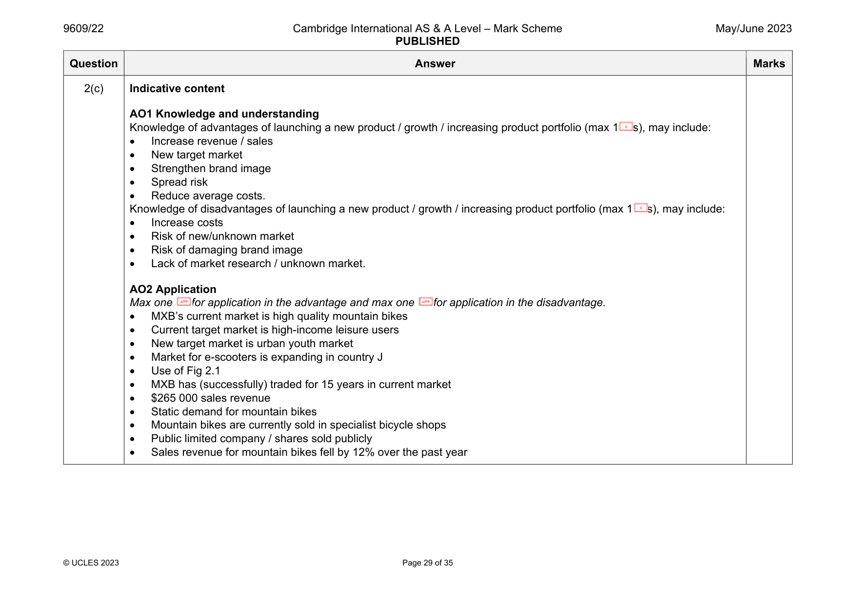 Mark scheme, page 29 of 35