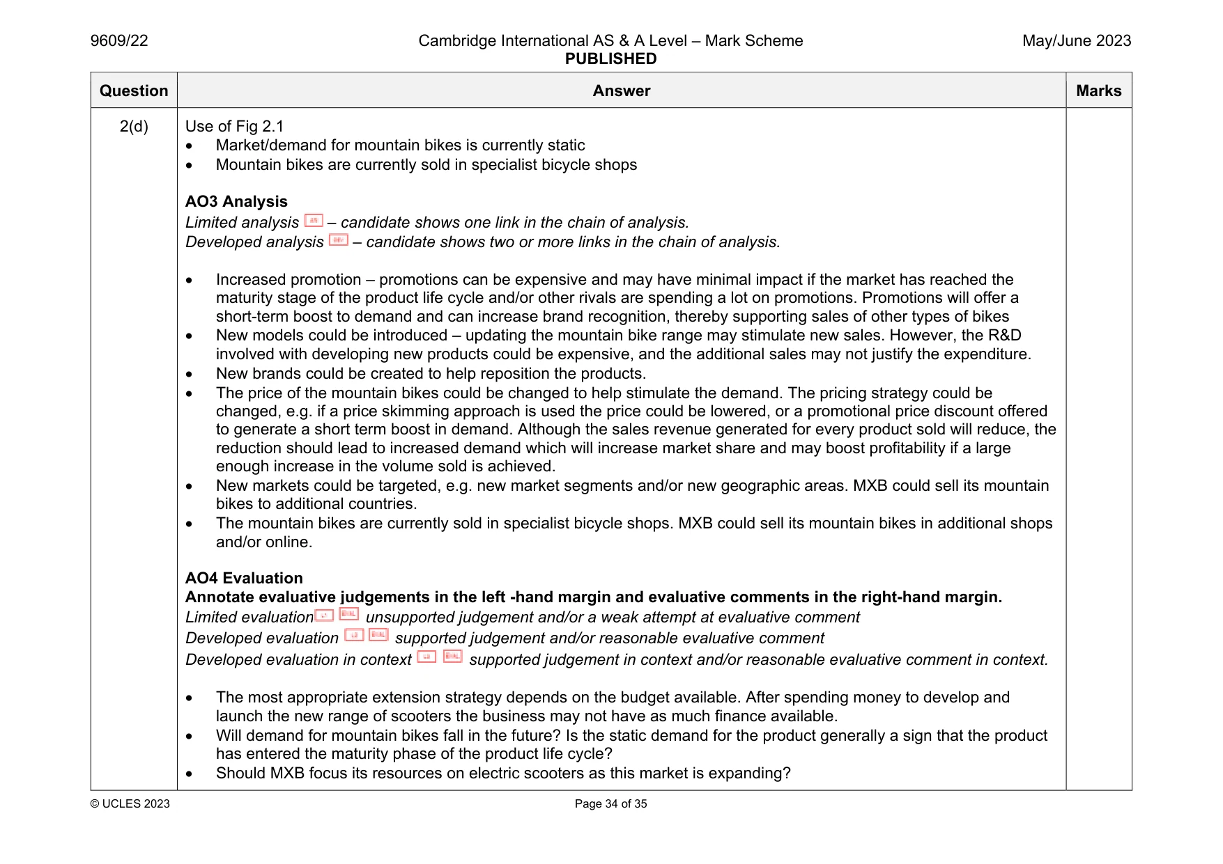 Mark scheme, page 34 of 35