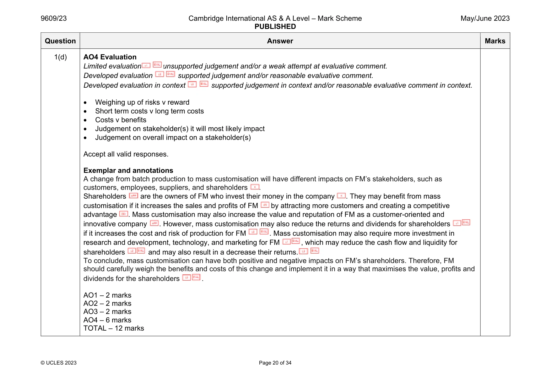 Mark scheme, page 20 of 34