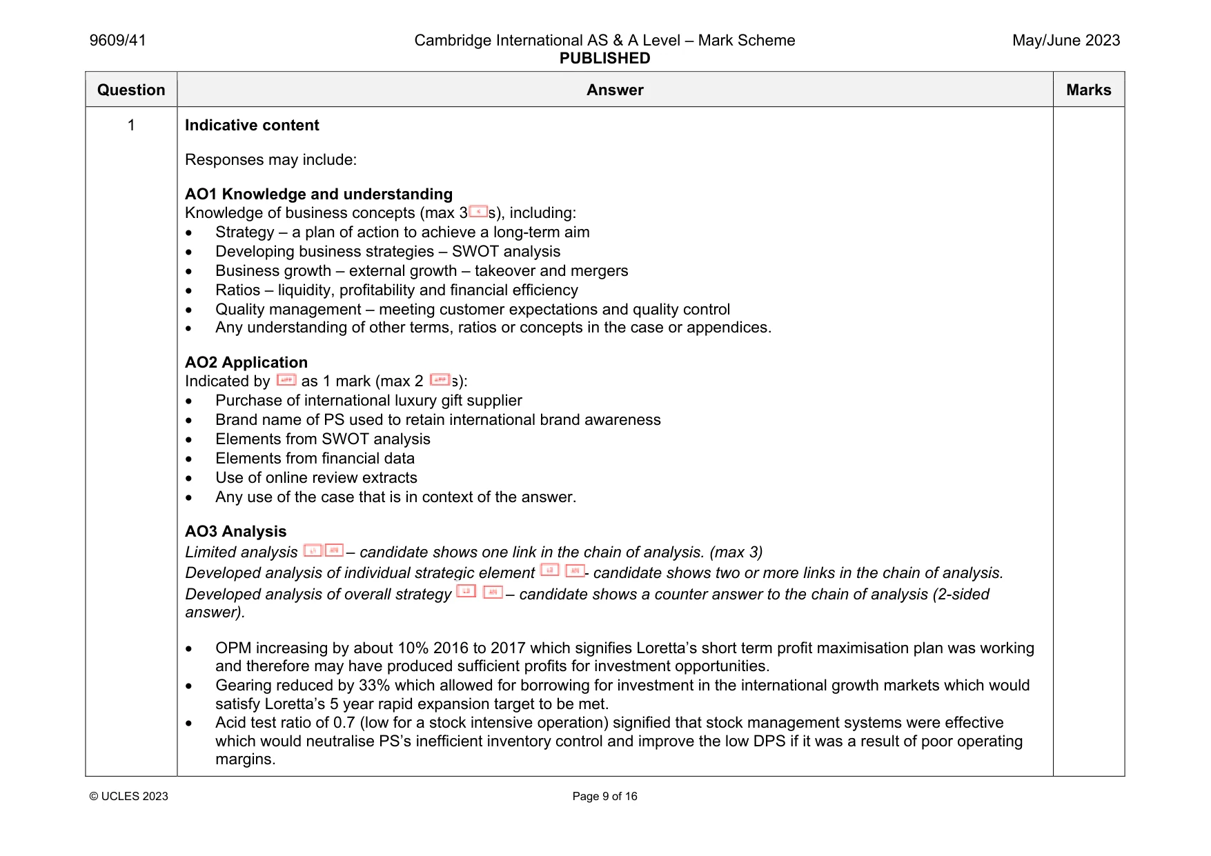 Mark scheme, page 9 of 16