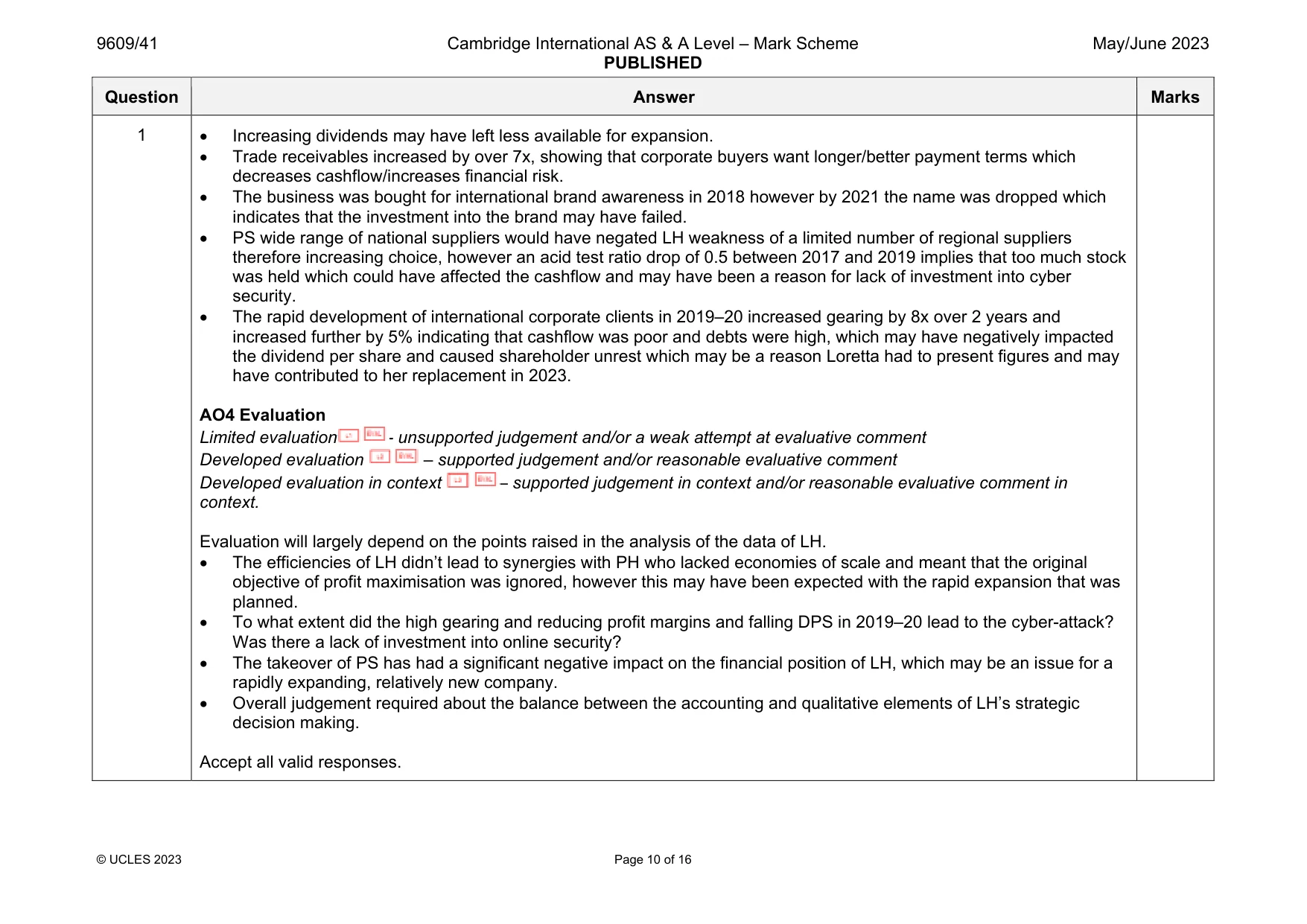 Mark scheme, page 10 of 16