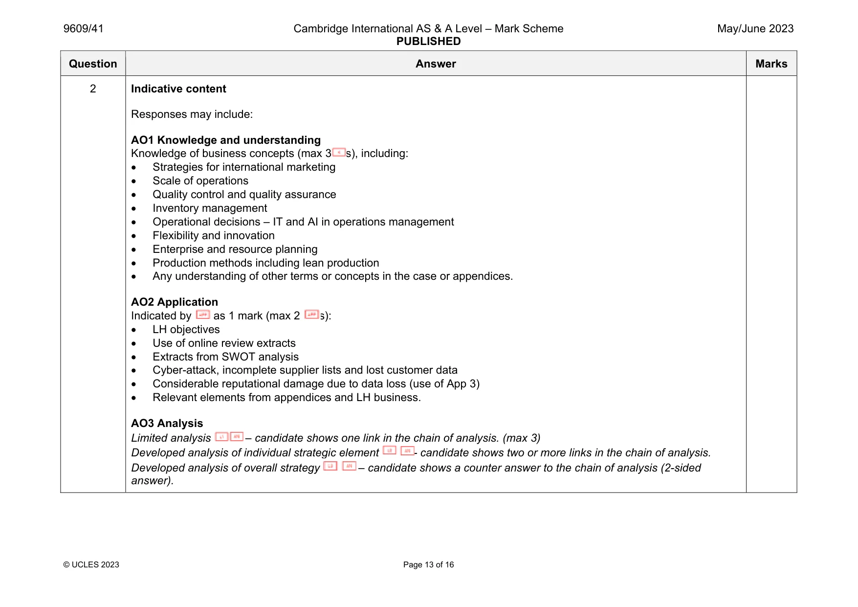 Mark scheme, page 13 of 16