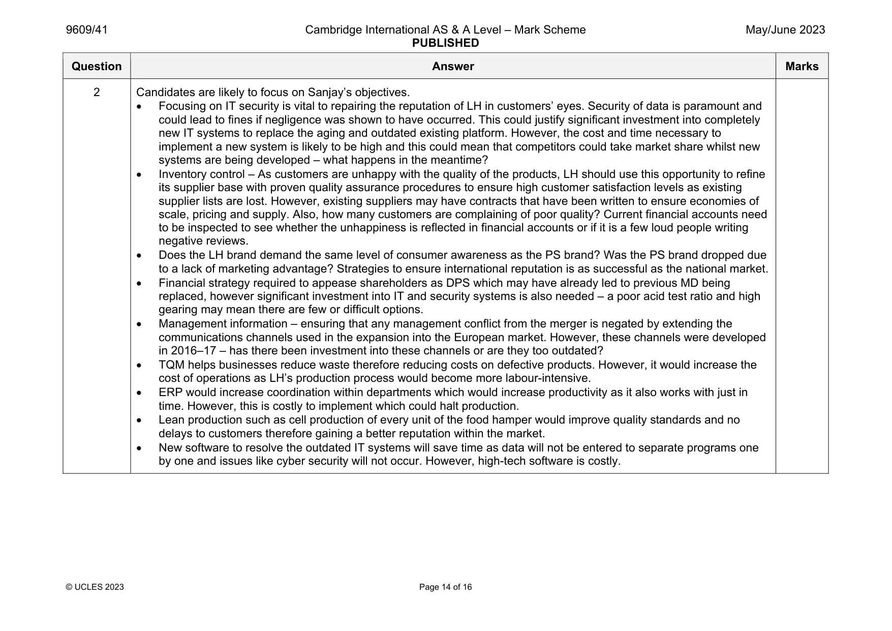 Mark scheme, page 14 of 16