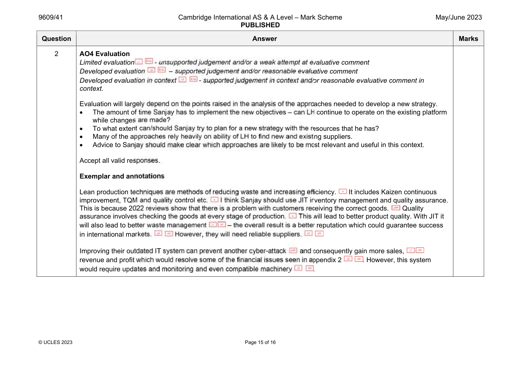 Mark scheme, page 15 of 16