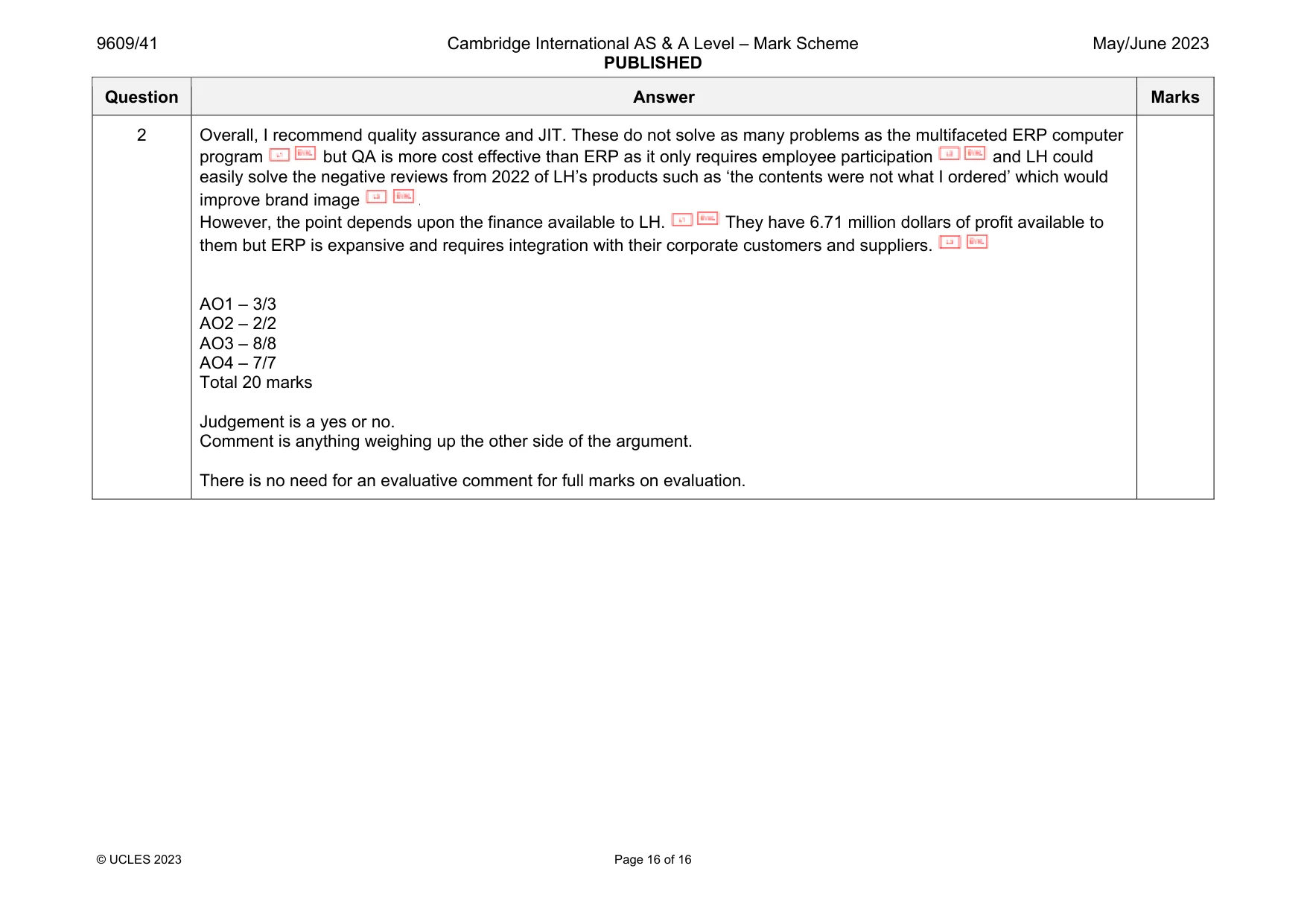 Mark scheme, page 16 of 16