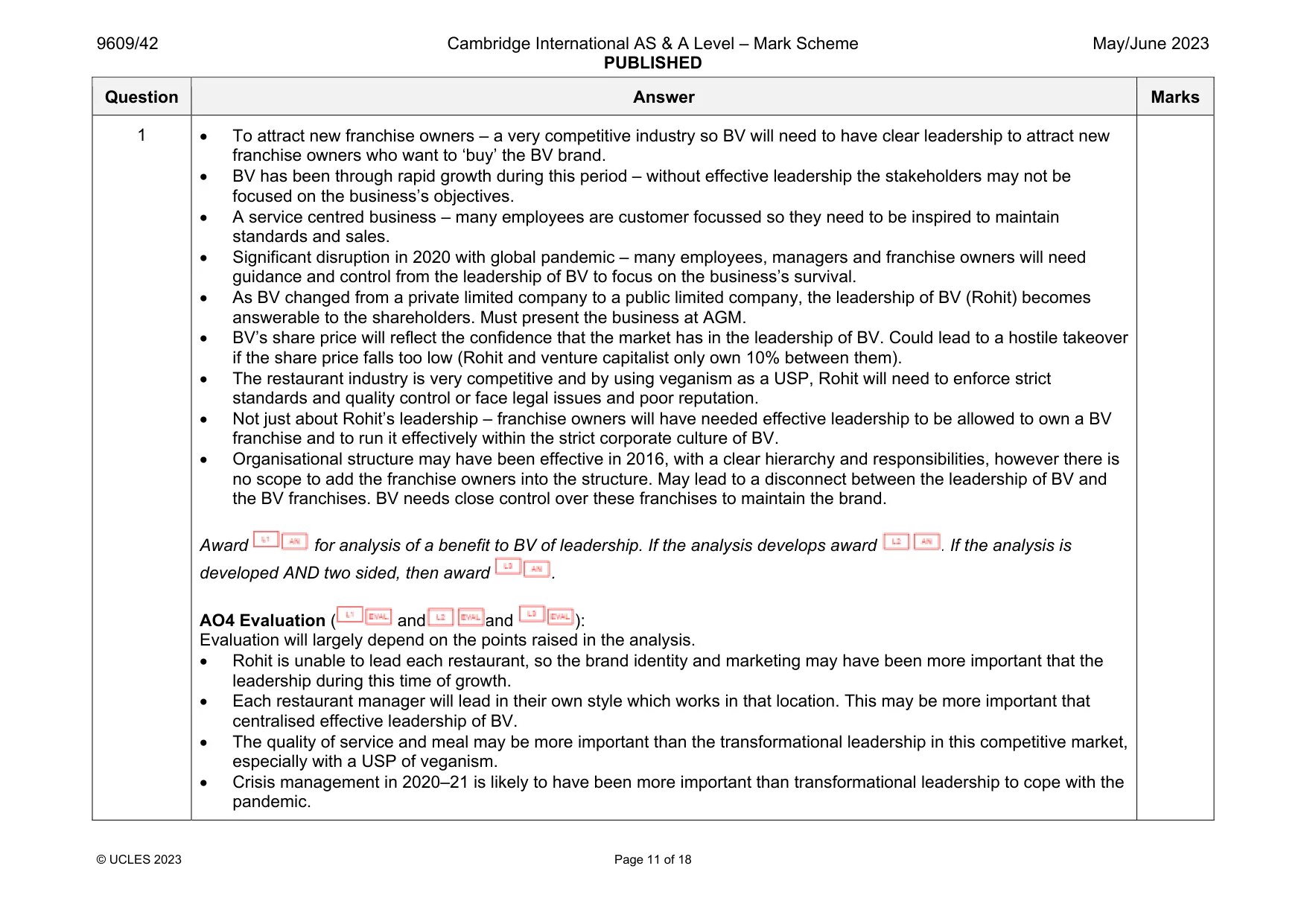 Mark scheme, page 11 of 18