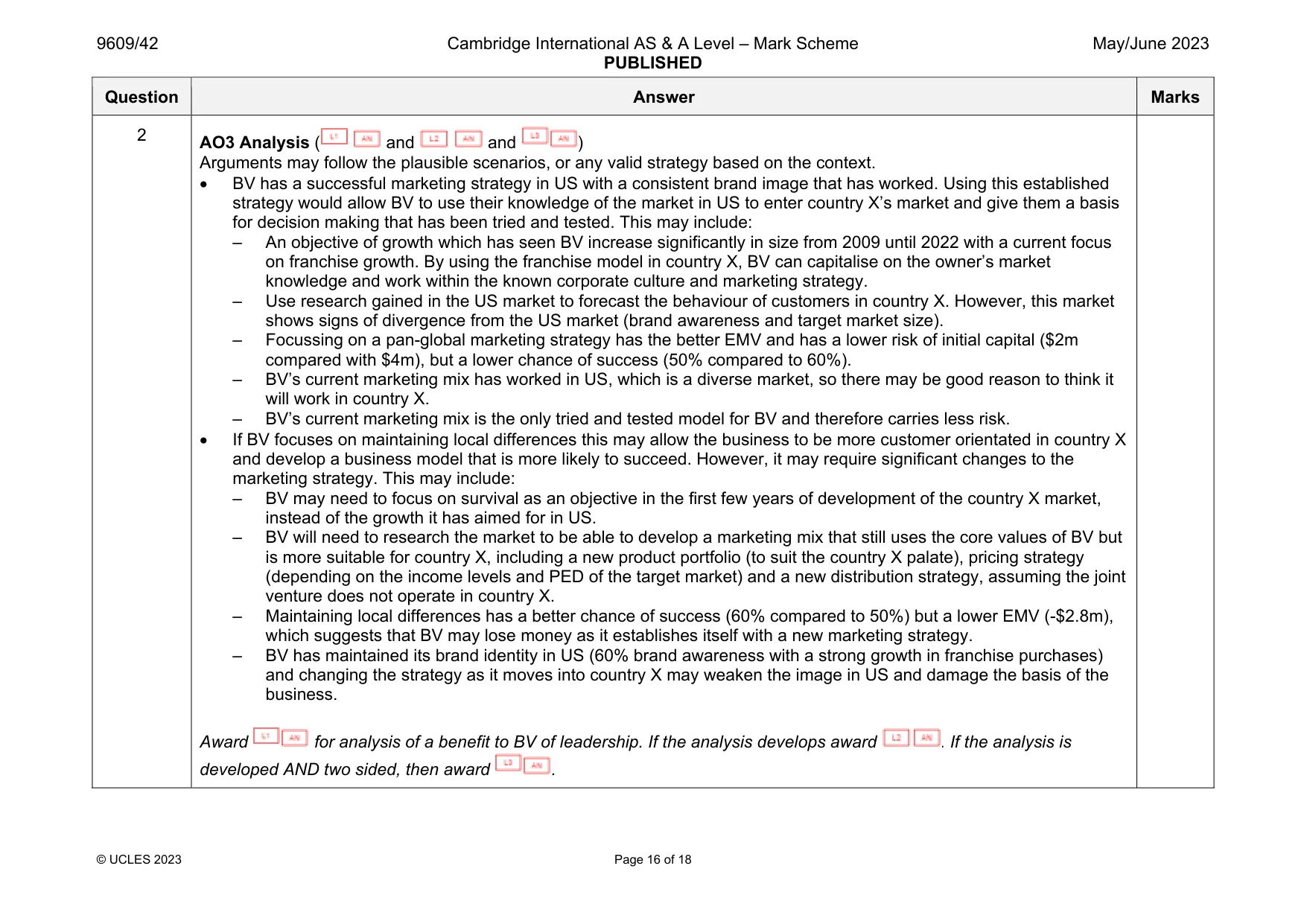 Mark scheme, page 16 of 18