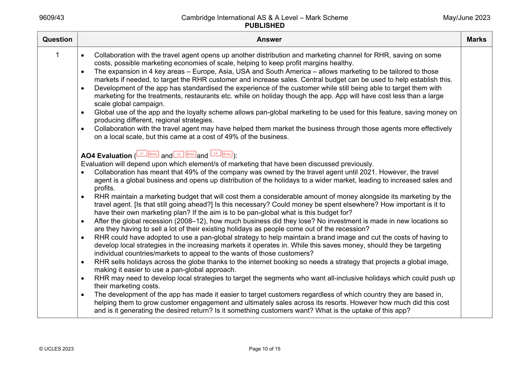 Mark scheme, page 10 of 15