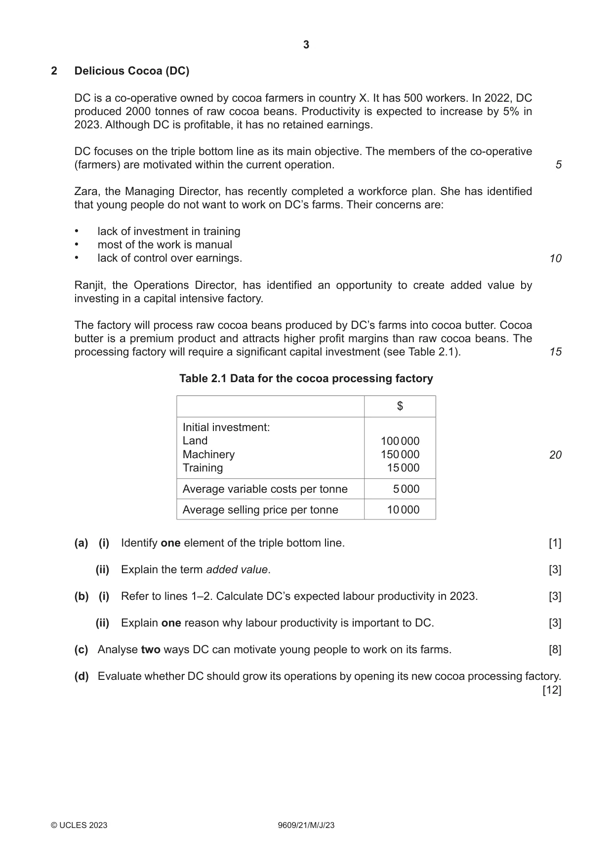 Cambridge A Level Business (for first examination in 2016) 9609 2023 May/June Paper 2 · Variant 1 question paper, page 3 of 4