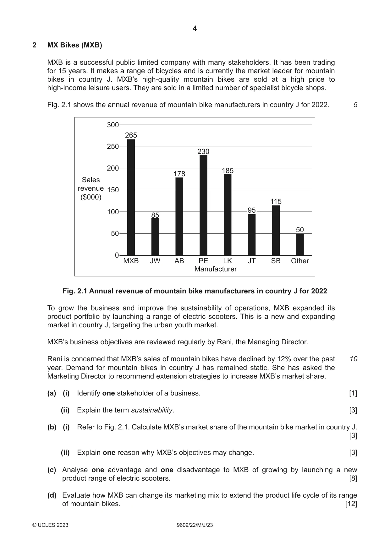 Cambridge A Level Business (for first examination in 2016) 9609 2023 May/June Paper 2 · Variant 2 question paper, page 4 of 8