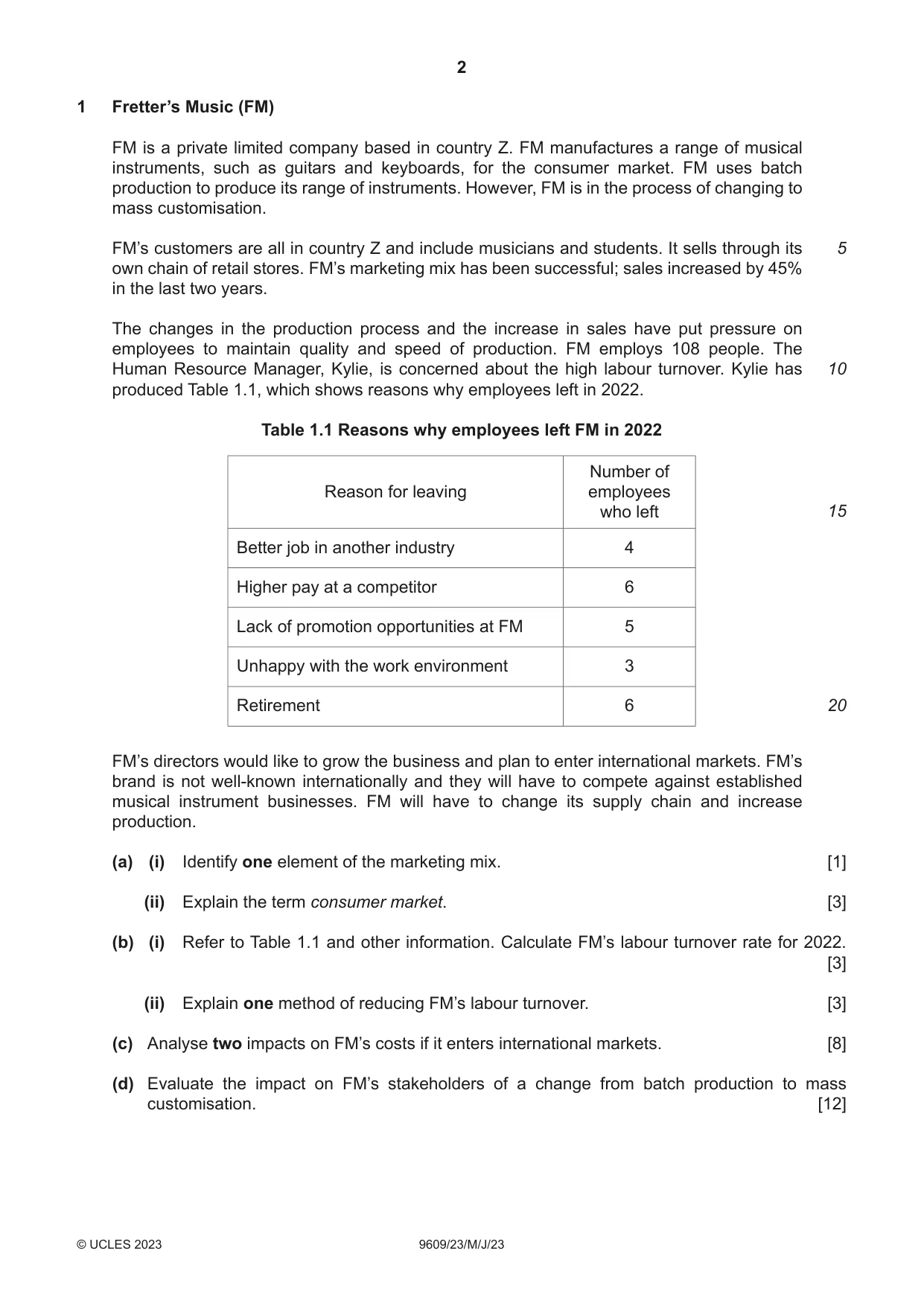 Cambridge A Level Business (for first examination in 2016) 9609 2023 May/June Paper 2 · Variant 3 question paper, page 2 of 4