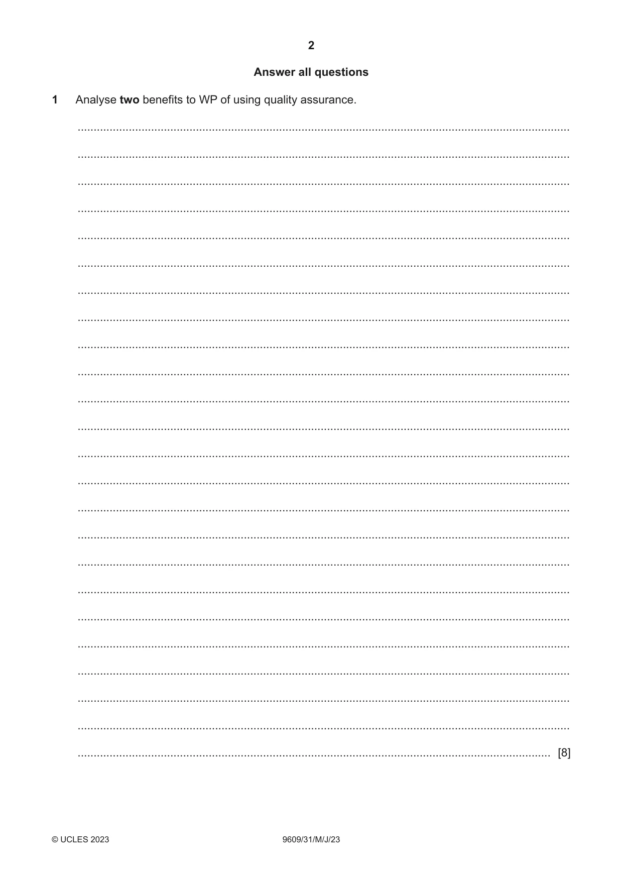 Cambridge A Level Business (for first examination in 2016) 9609 2023 May/June Paper 3 · Variant 1 question paper, page 2 of 12