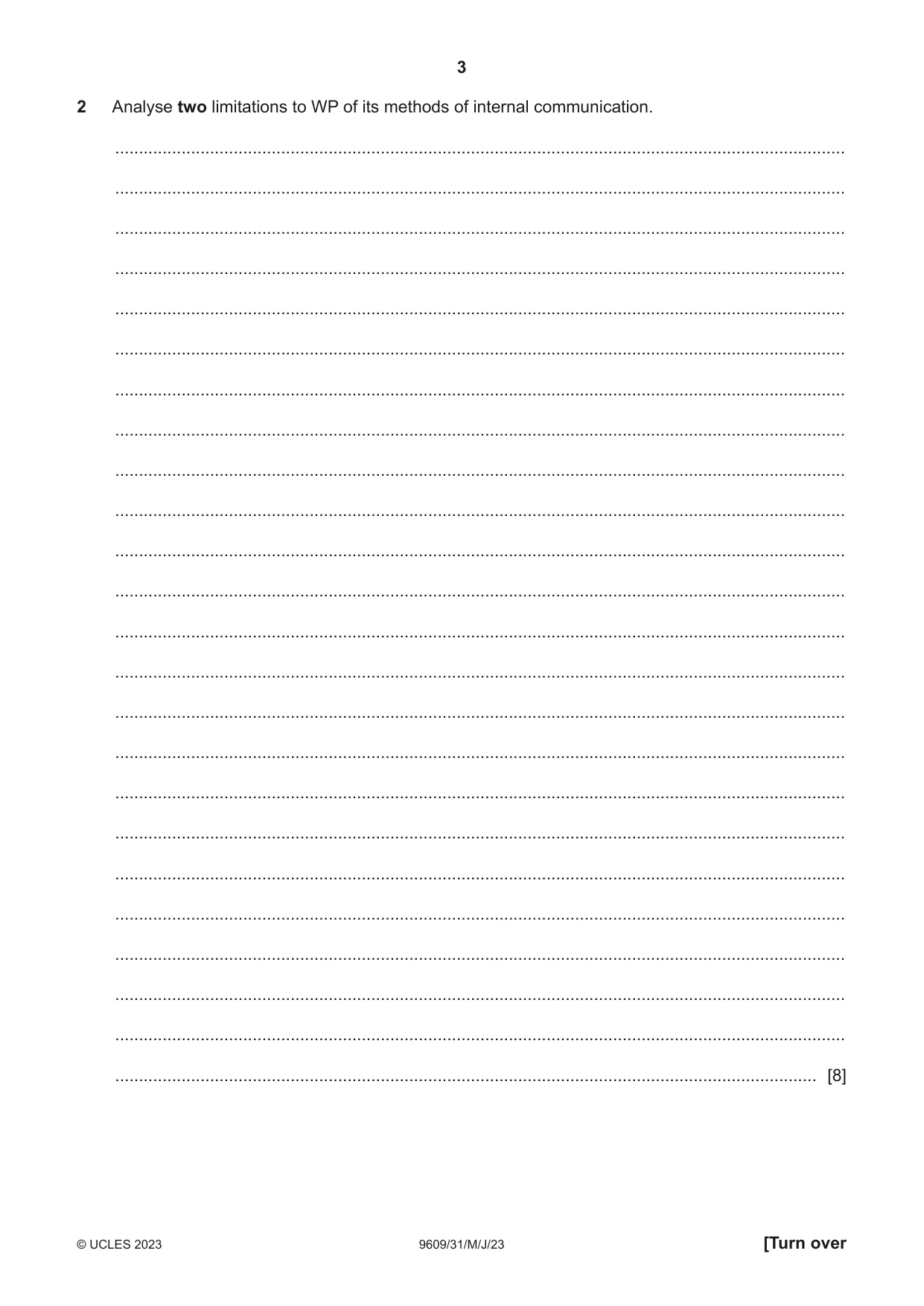 Cambridge A Level Business (for first examination in 2016) 9609 2023 May/June Paper 3 · Variant 1 question paper, page 3 of 12