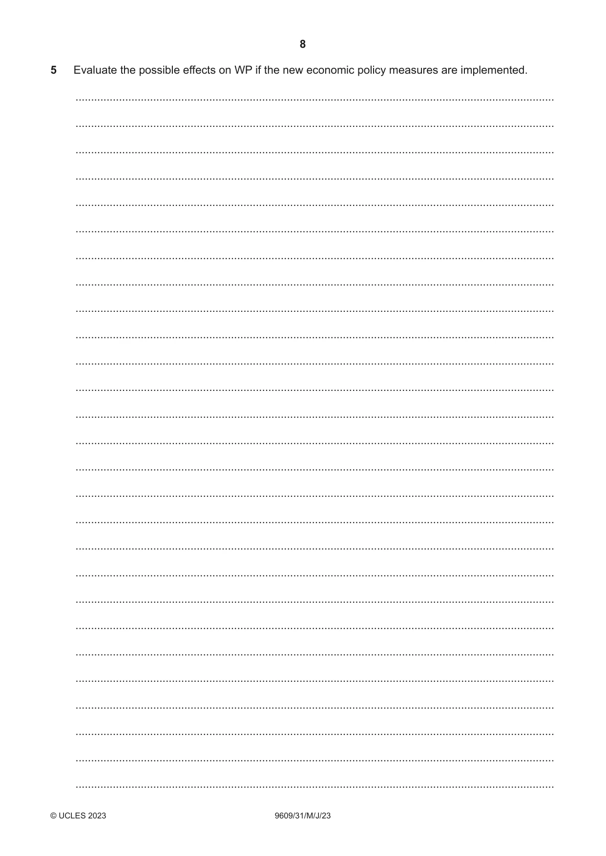 Cambridge A Level Business (for first examination in 2016) 9609 2023 May/June Paper 3 · Variant 1 question paper, page 8 of 12