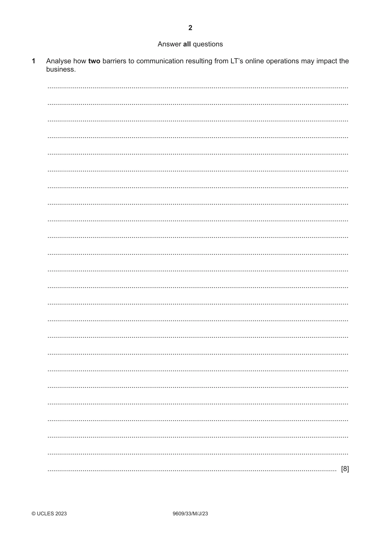Cambridge A Level Business (for first examination in 2016) 9609 2023 May/June Paper 3 · Variant 3 question paper, page 2 of 12