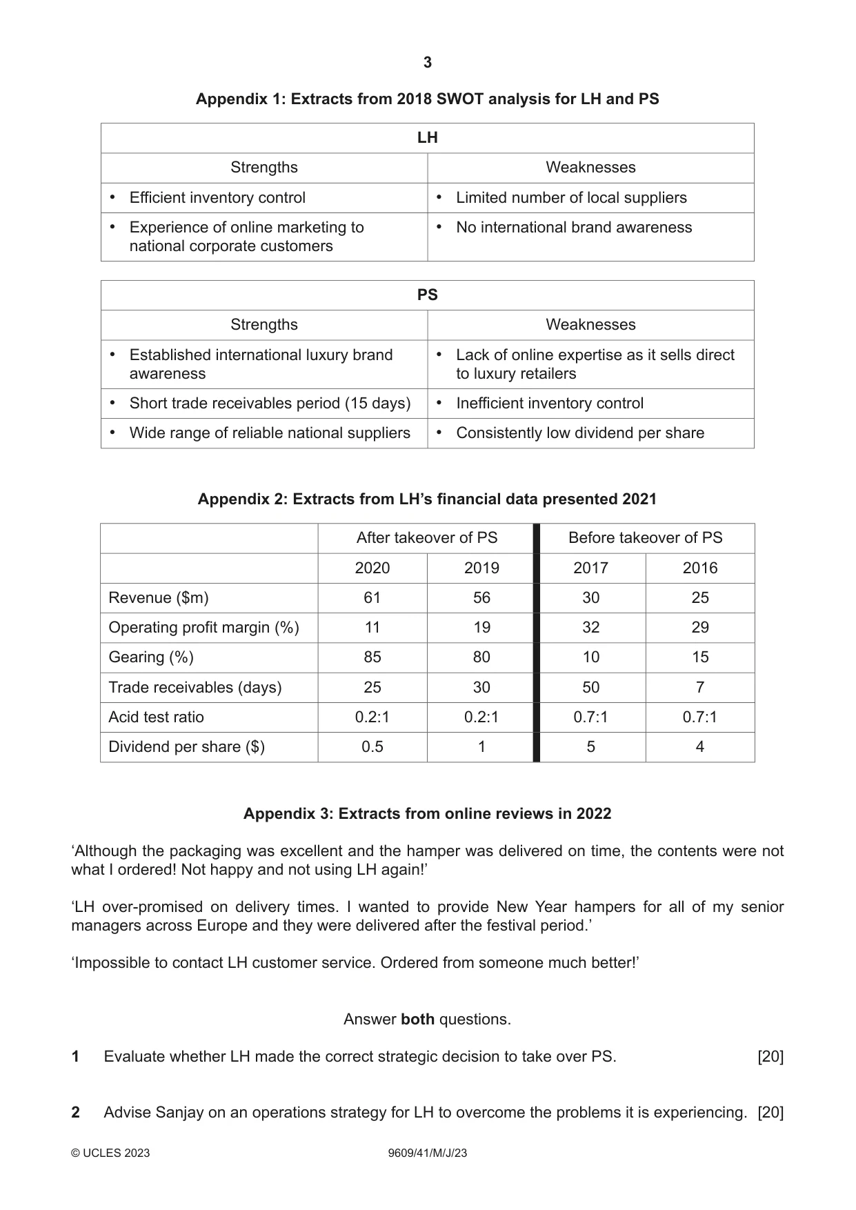 Cambridge A Level Business (for first examination in 2016) 9609 2023 May/June Paper 4 · Variant 1 question paper, page 3 of 4