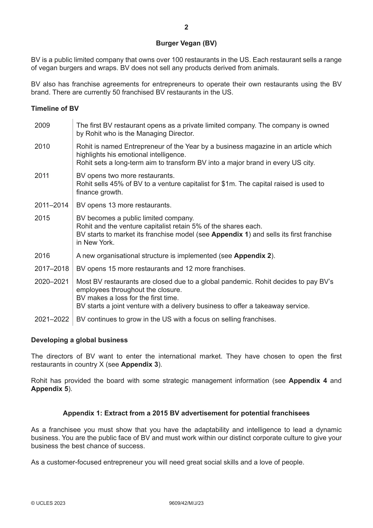Cambridge A Level Business (for first examination in 2016) 9609 2023 May/June Paper 4 · Variant 2 question paper, page 2 of 4