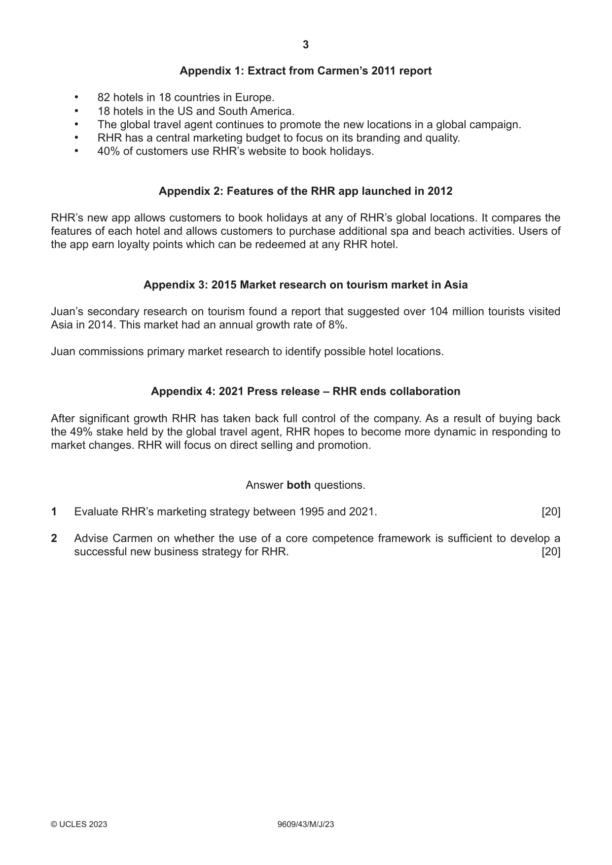 Cambridge A Level Business (for first examination in 2016) 9609 2023 May/June Paper 4 · Variant 3 question paper, page 3 of 4