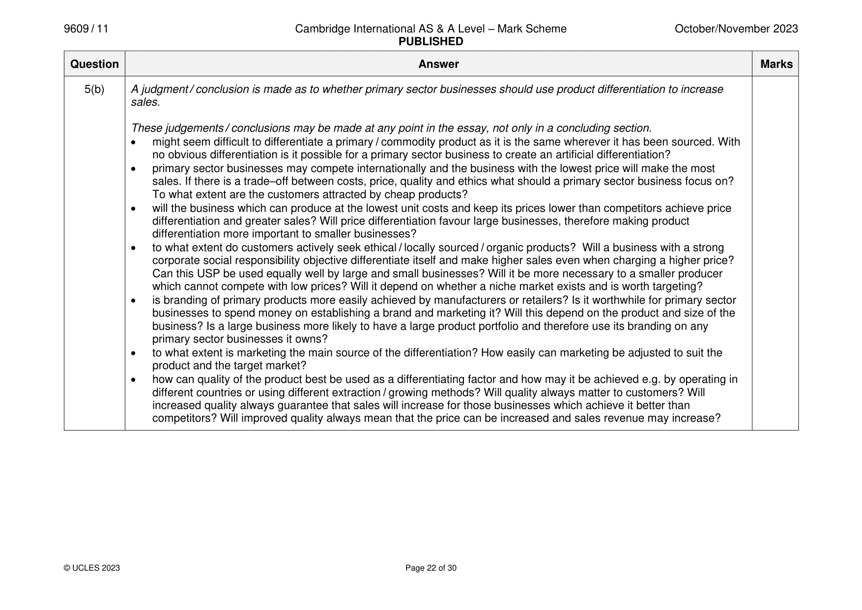 Mark scheme, page 22 of 30