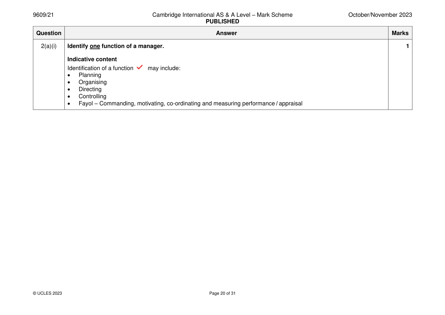 Mark scheme, page 20 of 31