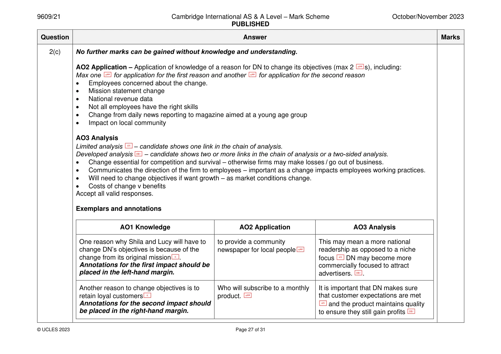 Mark scheme, page 27 of 31