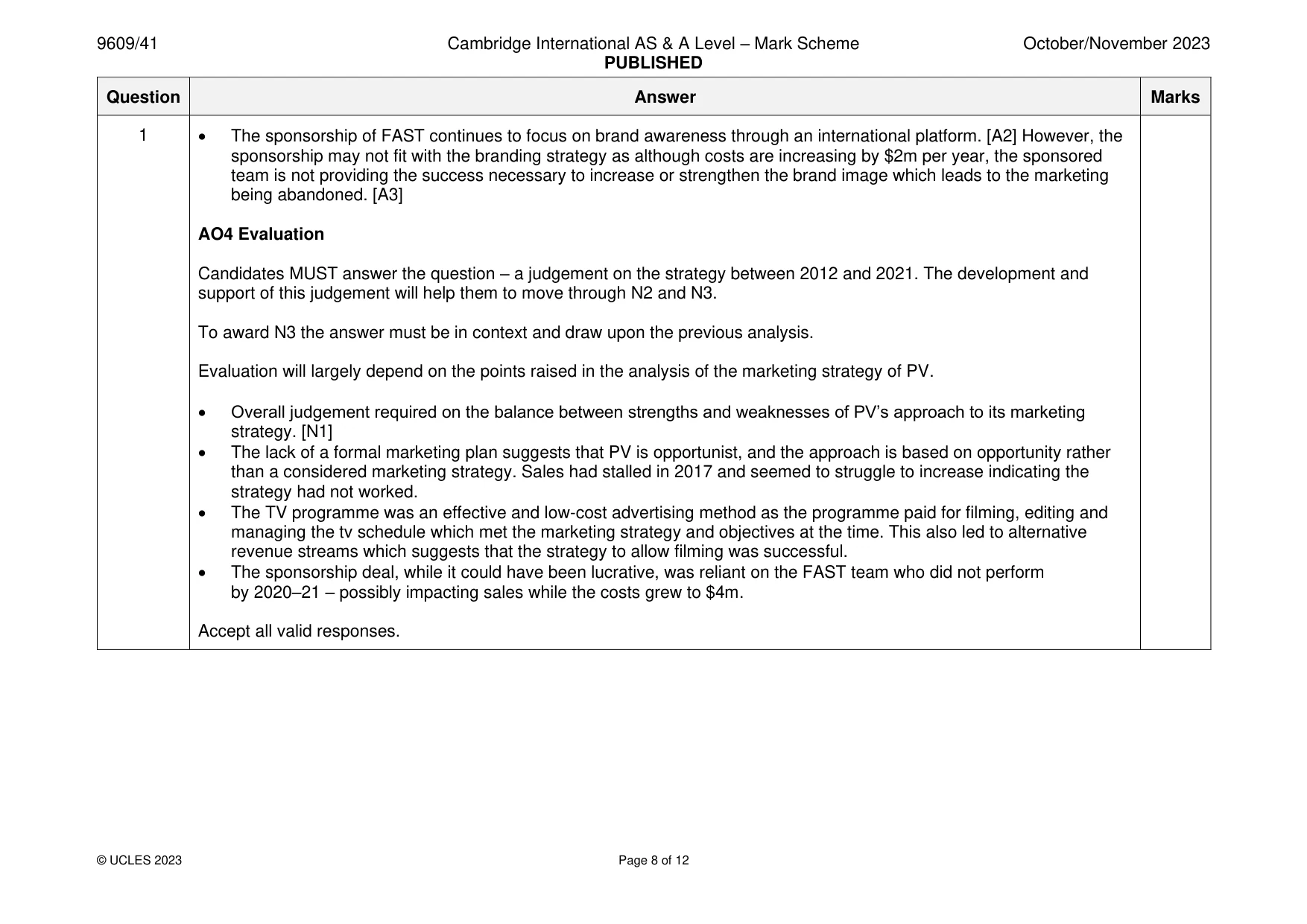 Mark scheme, page 8 of 12