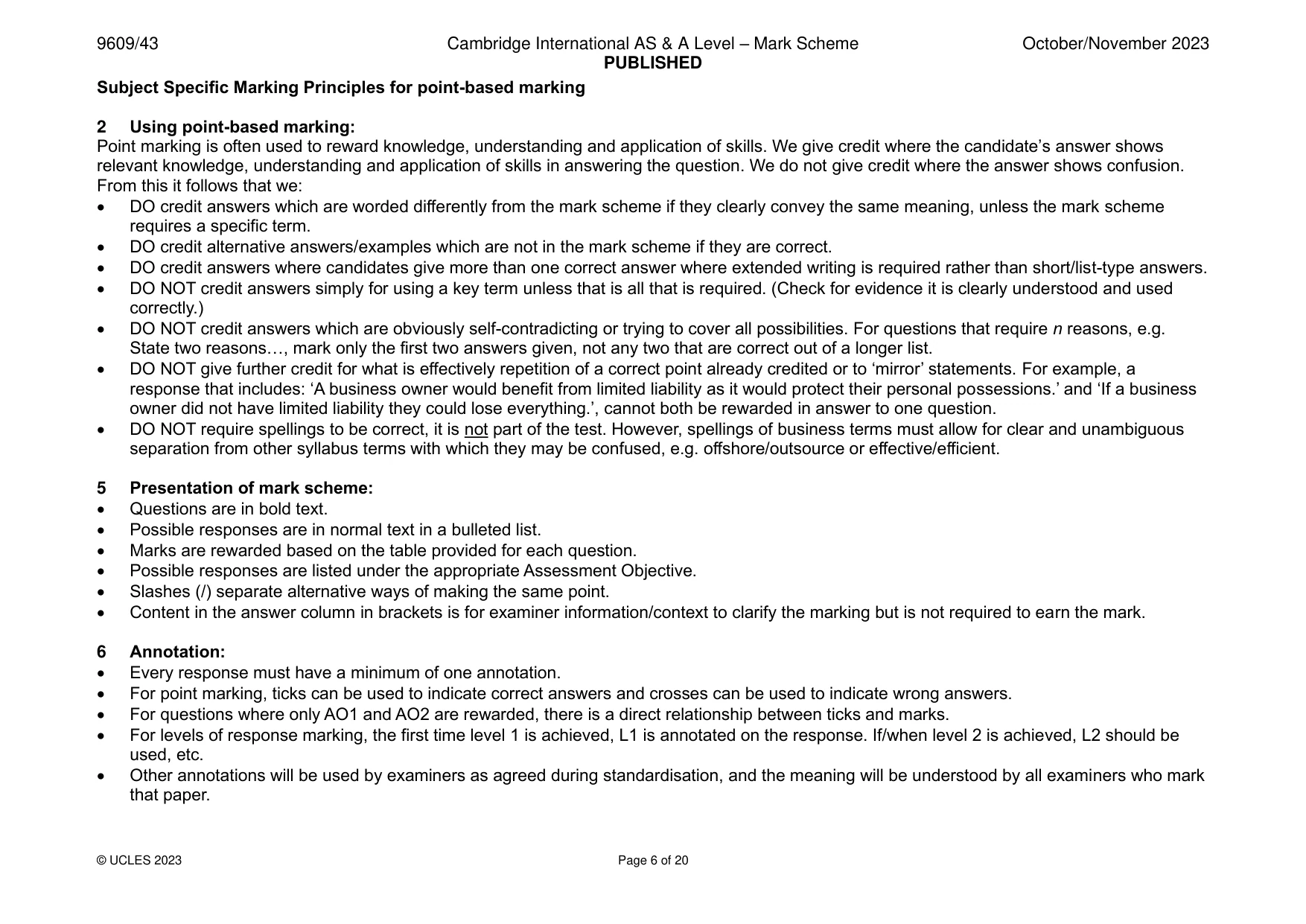 Mark scheme, page 6 of 20