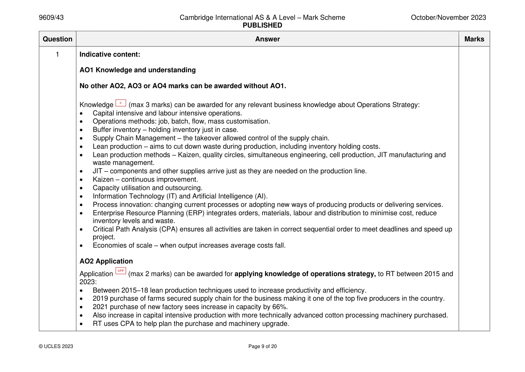 Mark scheme, page 9 of 20