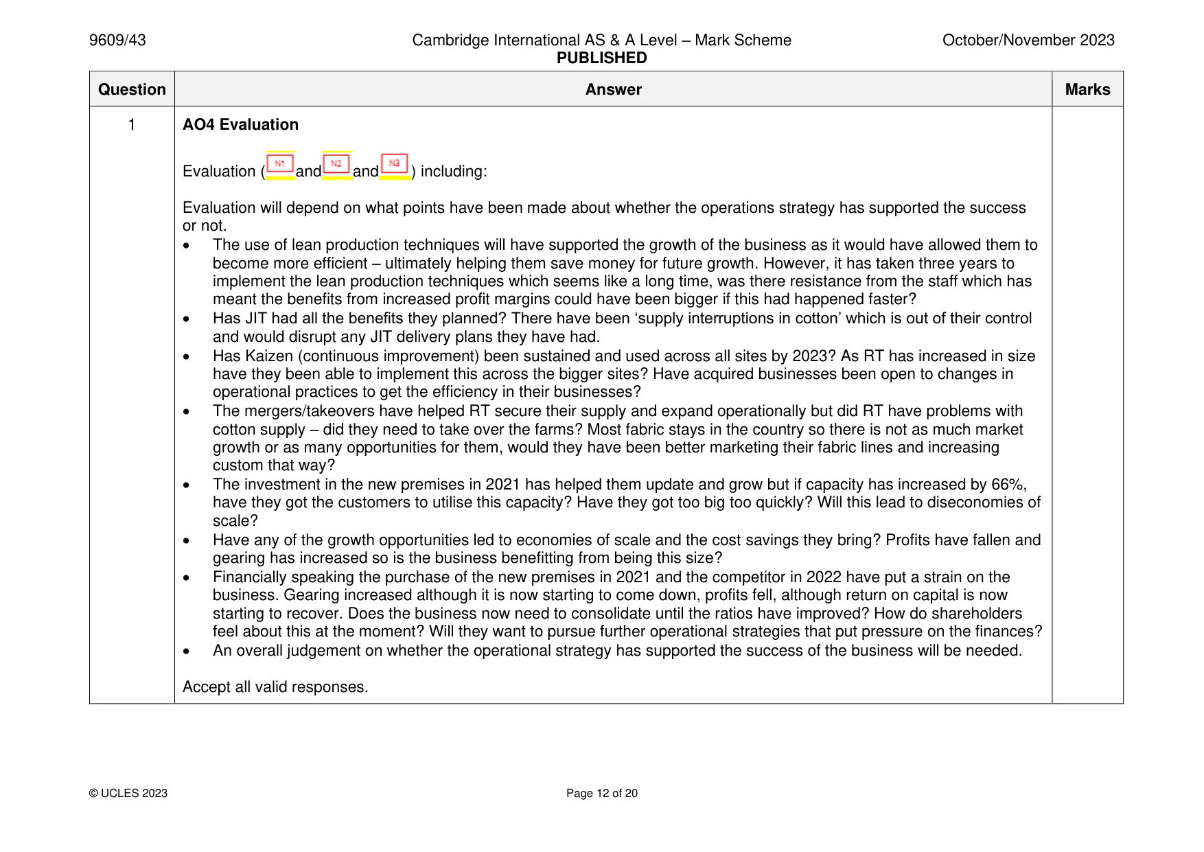 Mark scheme, page 12 of 20