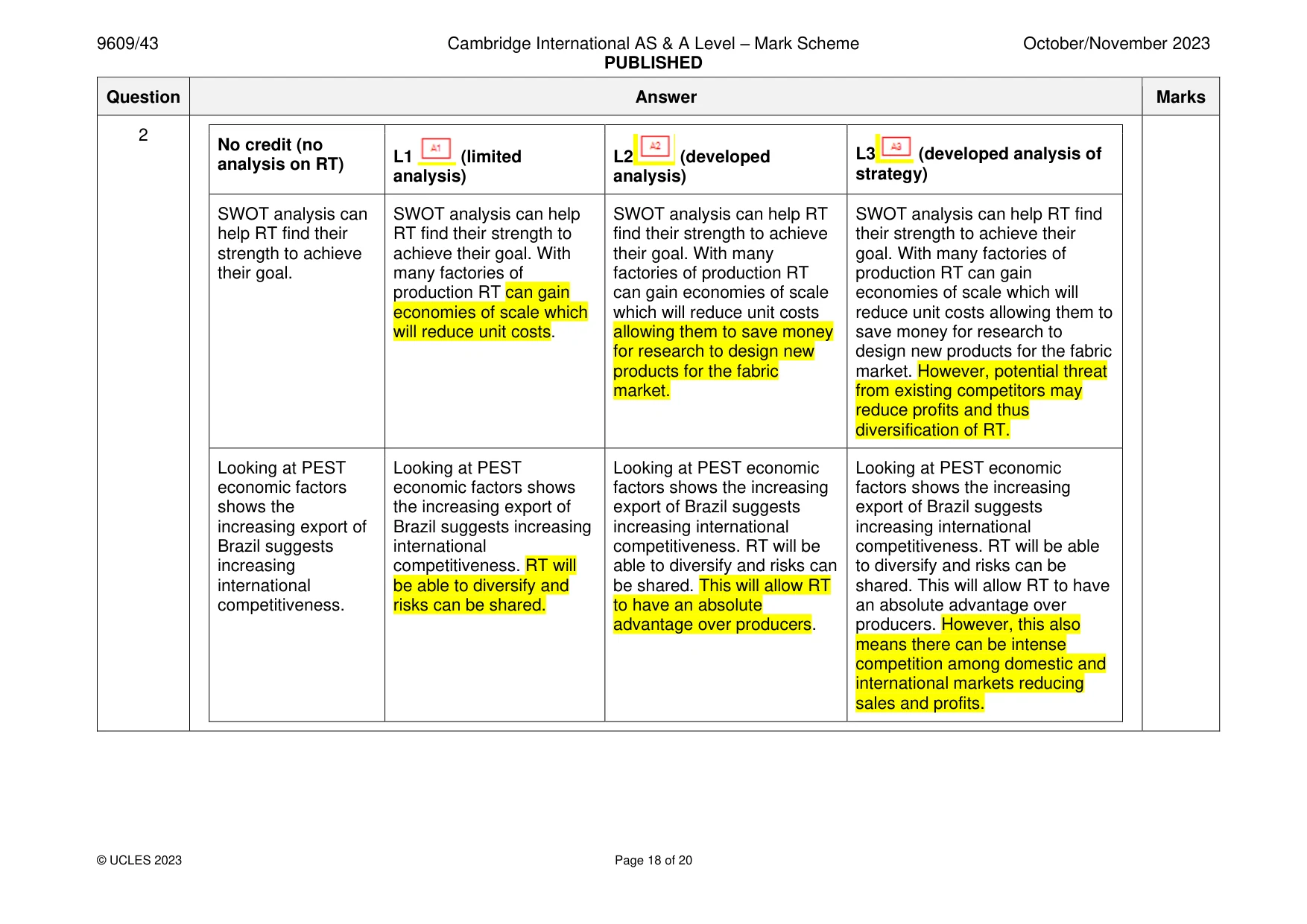 Mark scheme, page 18 of 20