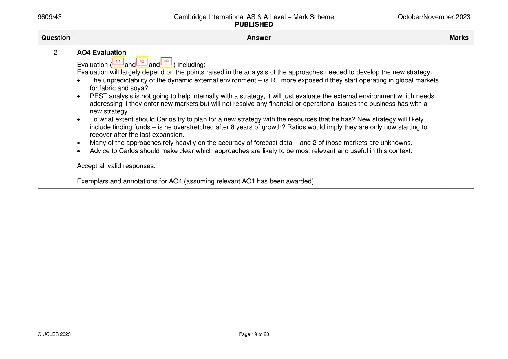 Mark scheme, page 19 of 20