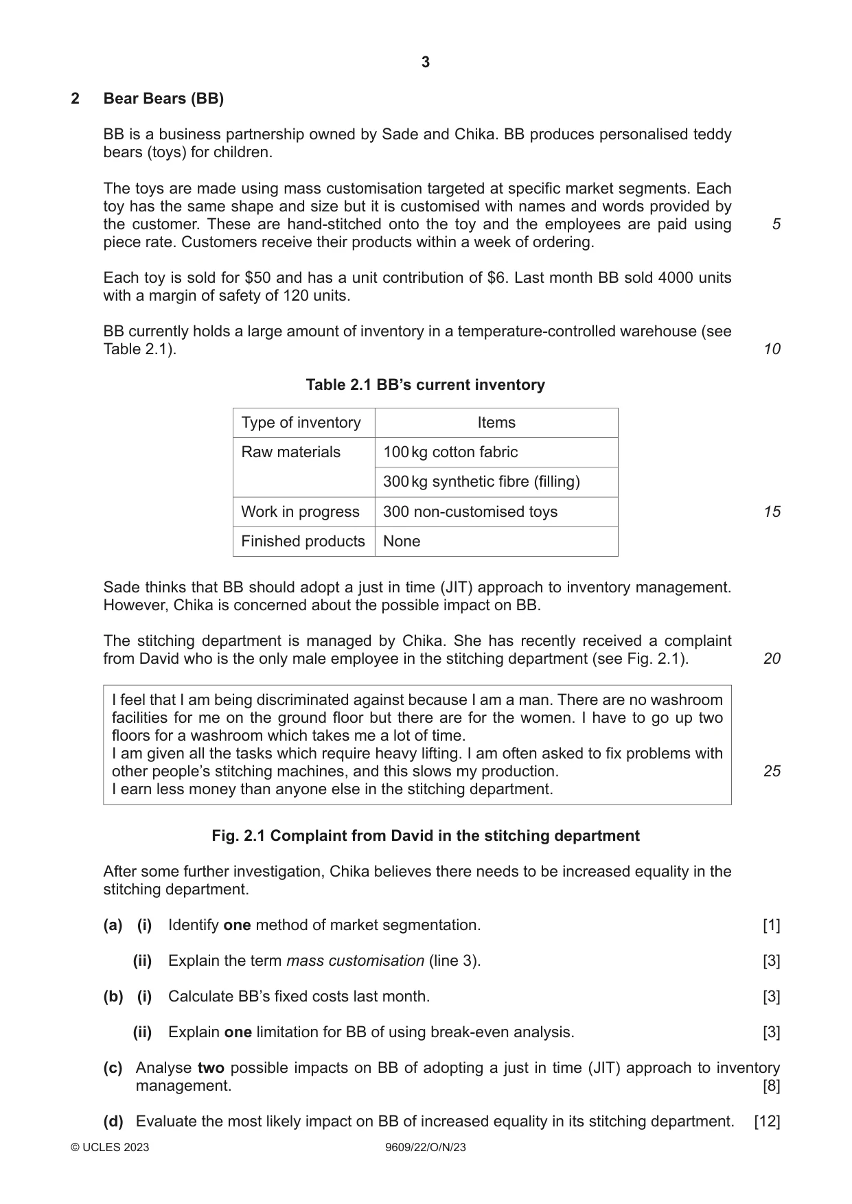 Cambridge A Level Business (for first examination in 2016) 9609 2023 Oct/Nov Paper 2 · Variant 2 question paper, page 3 of 4