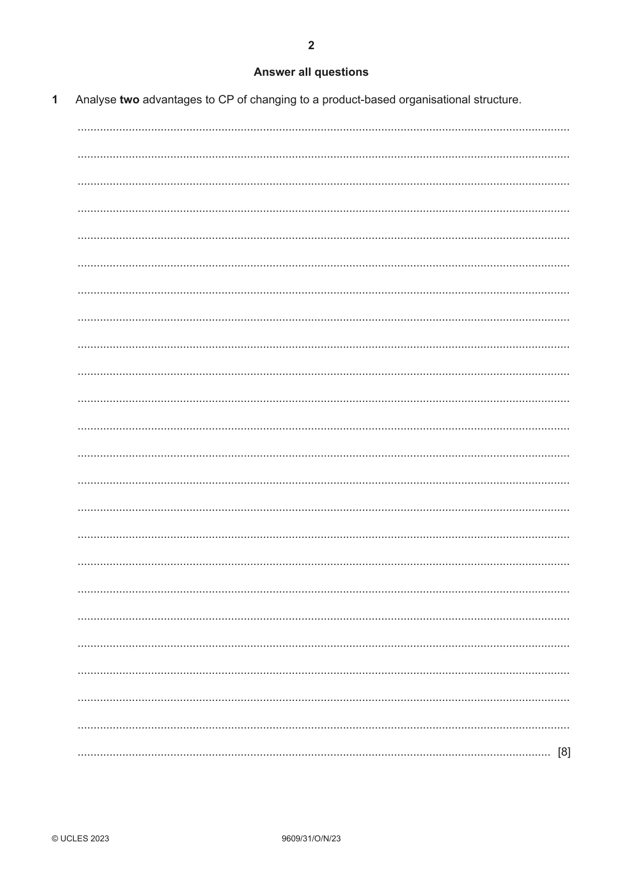 Cambridge A Level Business (for first examination in 2016) 9609 2023 Oct/Nov Paper 3 · Variant 1 question paper, page 2 of 12