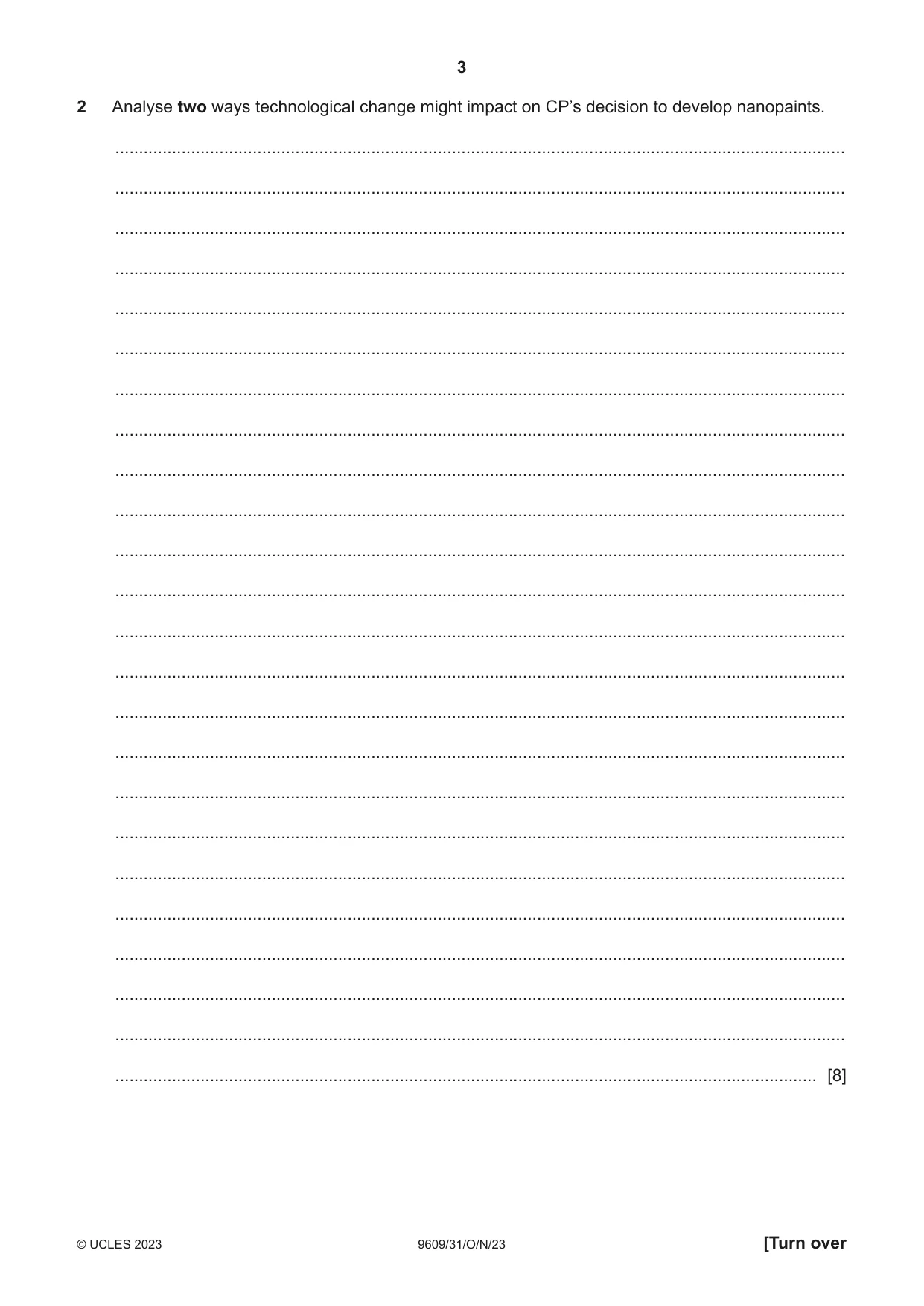 Cambridge A Level Business (for first examination in 2016) 9609 2023 Oct/Nov Paper 3 · Variant 1 question paper, page 3 of 12